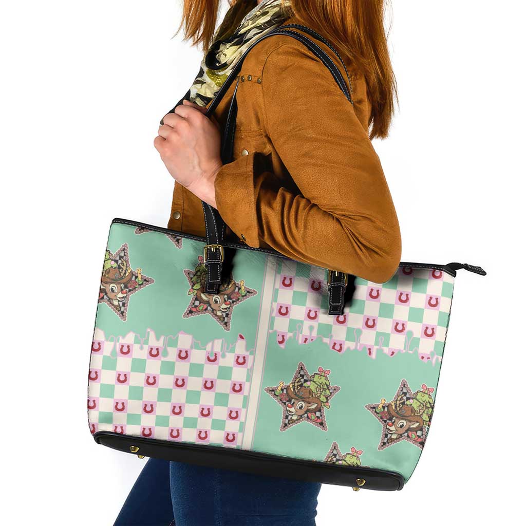 Western Yoke Leather Tote Bag Rudolph Cowboy Christmas Retro Style - Wonder Print Shop