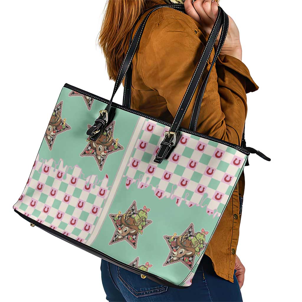 Western Yoke Leather Tote Bag Rudolph Cowboy Christmas Retro Style - Wonder Print Shop