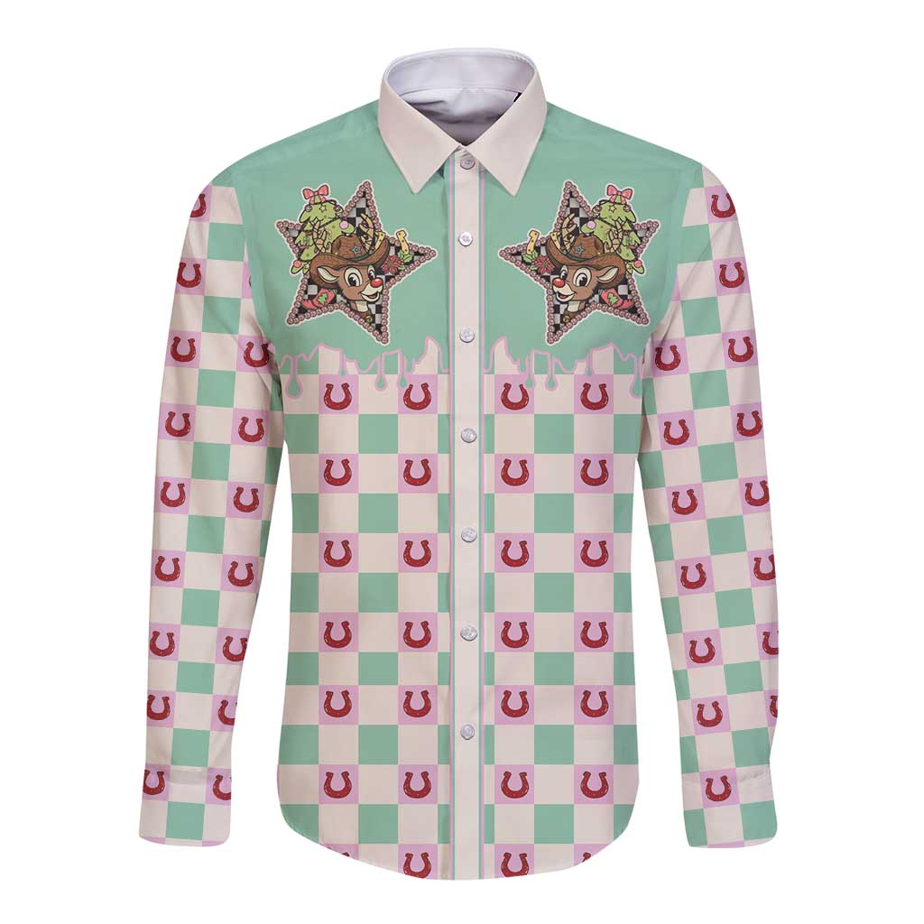 Western Yoke Long Sleeve Button Shirt Rudolph Cowboy Christmas Retro Style - Wonder Print Shop
