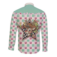 Western Yoke Long Sleeve Button Shirt Rudolph Cowboy Christmas Retro Style - Wonder Print Shop