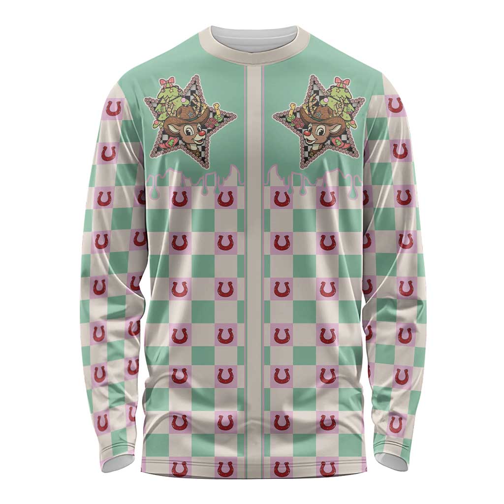 Western Yoke Long Sleeve Shirt Rudolph Cowboy Christmas Retro Style - Wonder Print Shop