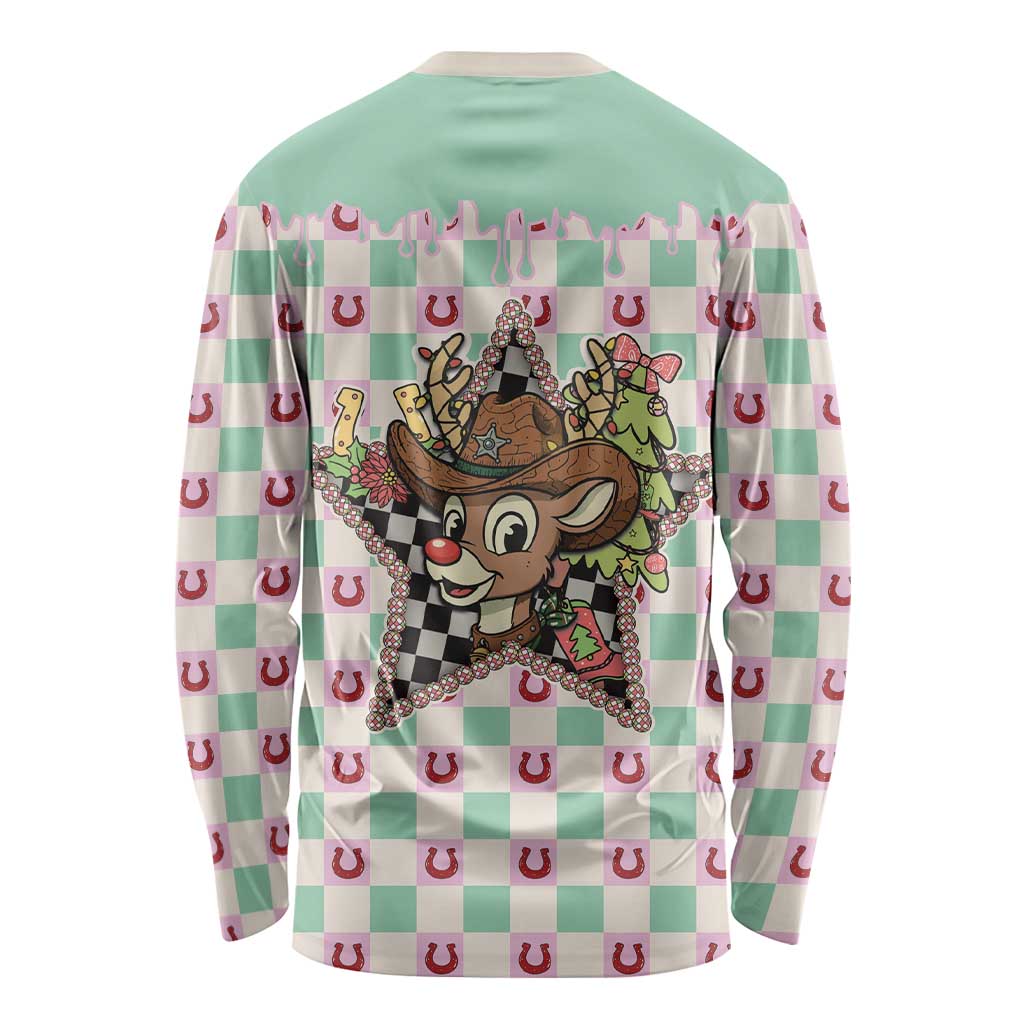 Western Yoke Long Sleeve Shirt Rudolph Cowboy Christmas Retro Style - Wonder Print Shop