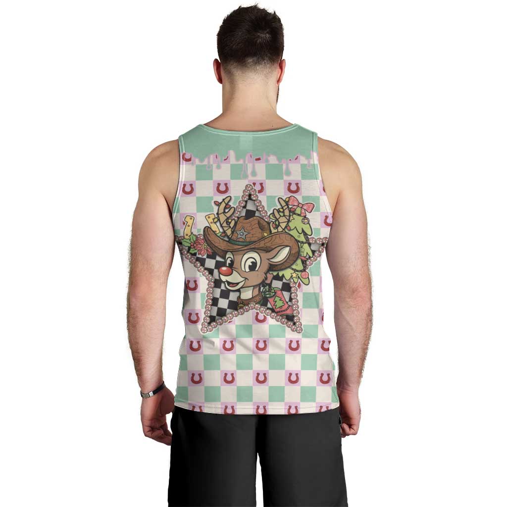 Western Yoke Men Tank Top Rudolph Cowboy Christmas Retro Style - Wonder Print Shop