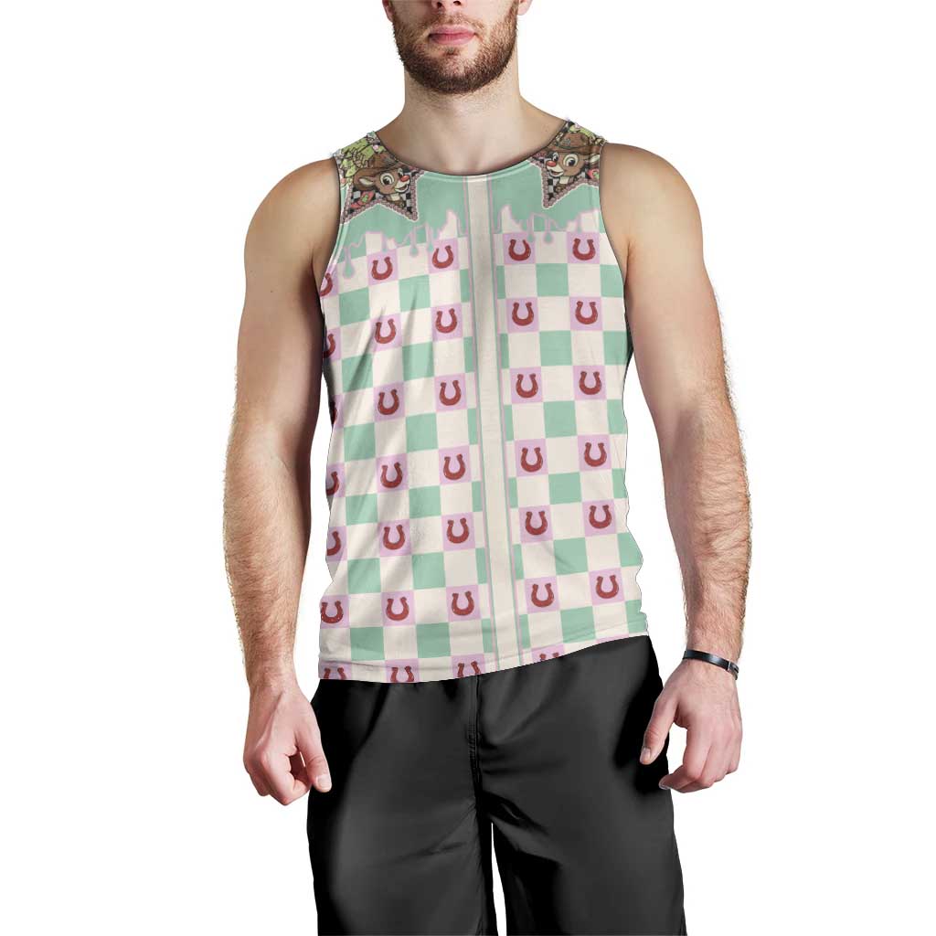 Western Yoke Men Tank Top Rudolph Cowboy Christmas Retro Style - Wonder Print Shop
