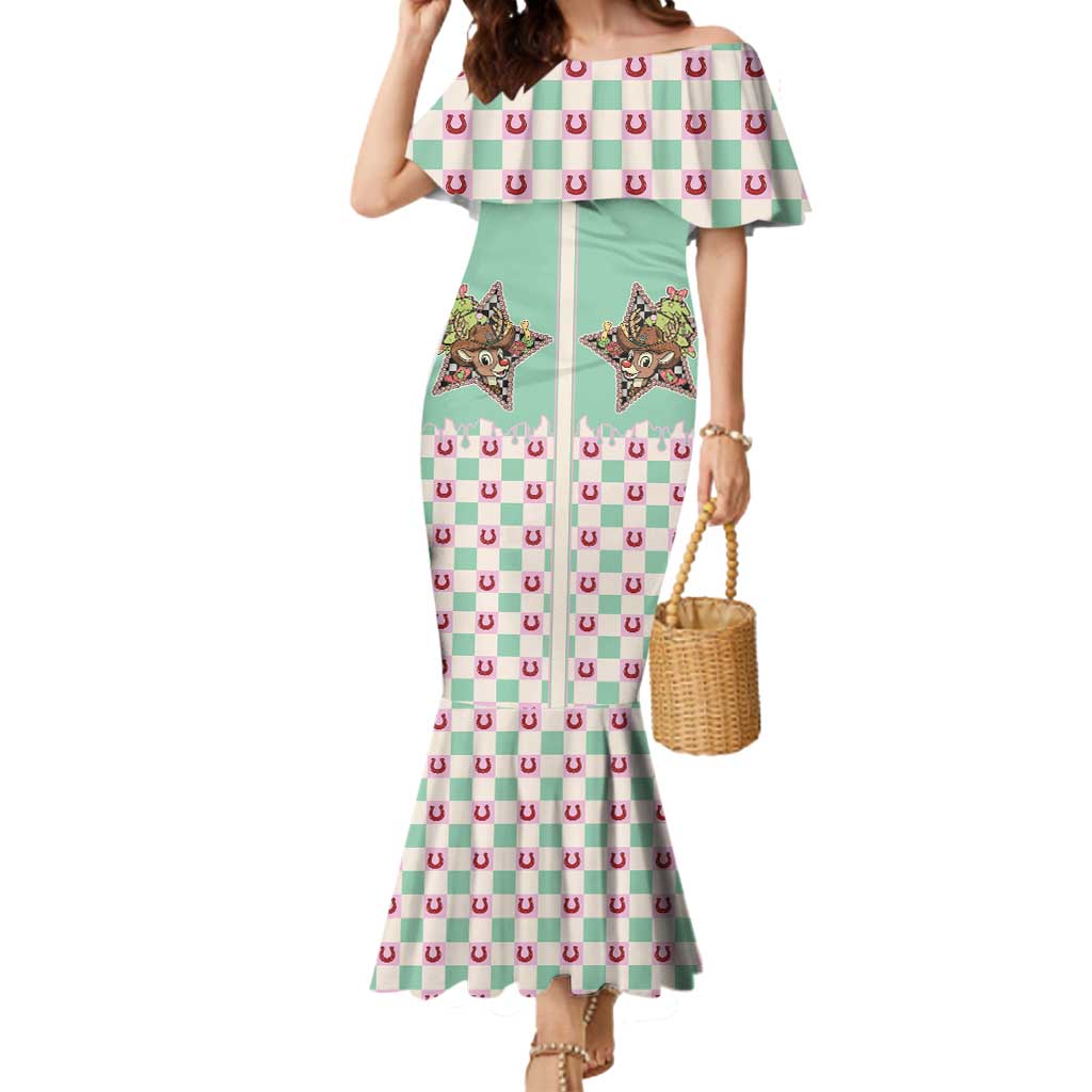 Western Yoke Mermaid Dress Rudolph Cowboy Christmas Retro Style - Wonder Print Shop