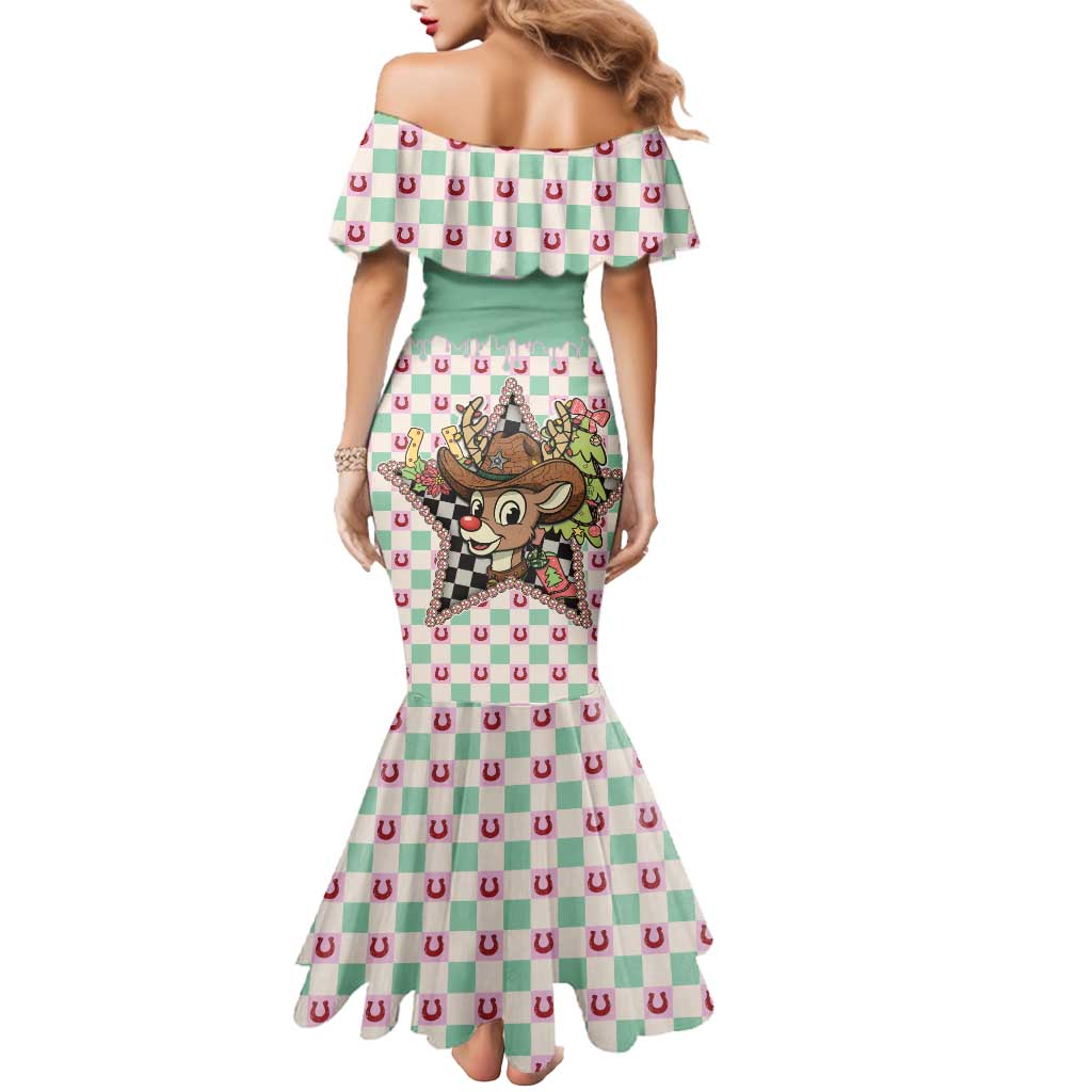 Western Yoke Mermaid Dress Rudolph Cowboy Christmas Retro Style - Wonder Print Shop