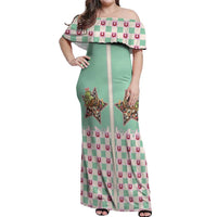 Western Yoke Off Shoulder Maxi Dress Rudolph Cowboy Christmas Retro Style - Wonder Print Shop