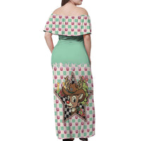 Western Yoke Off Shoulder Maxi Dress Rudolph Cowboy Christmas Retro Style - Wonder Print Shop