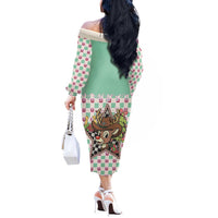 Western Yoke Off The Shoulder Long Sleeve Dress Rudolph Cowboy Christmas Retro Style - Wonder Print Shop