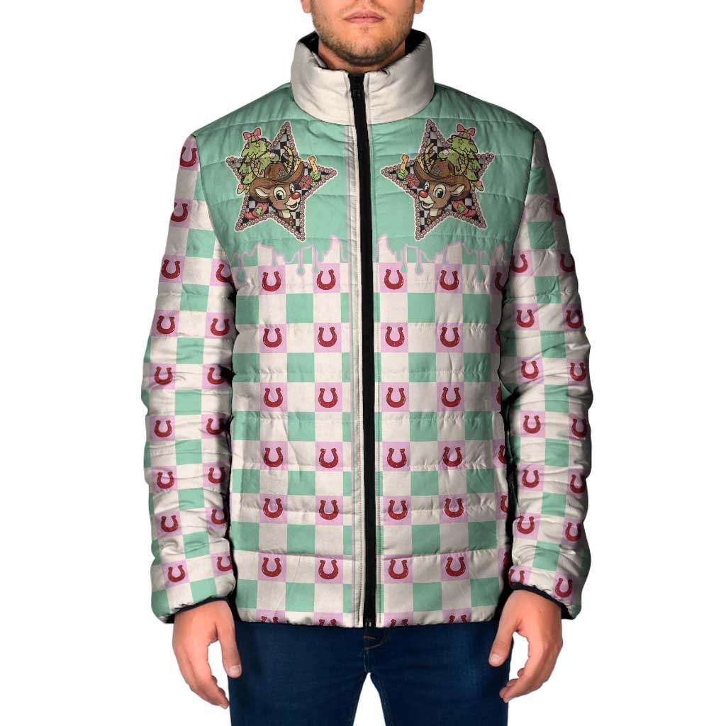 Western Yoke Padded Jacket Rudolph Cowboy Christmas Retro Style - Wonder Print Shop