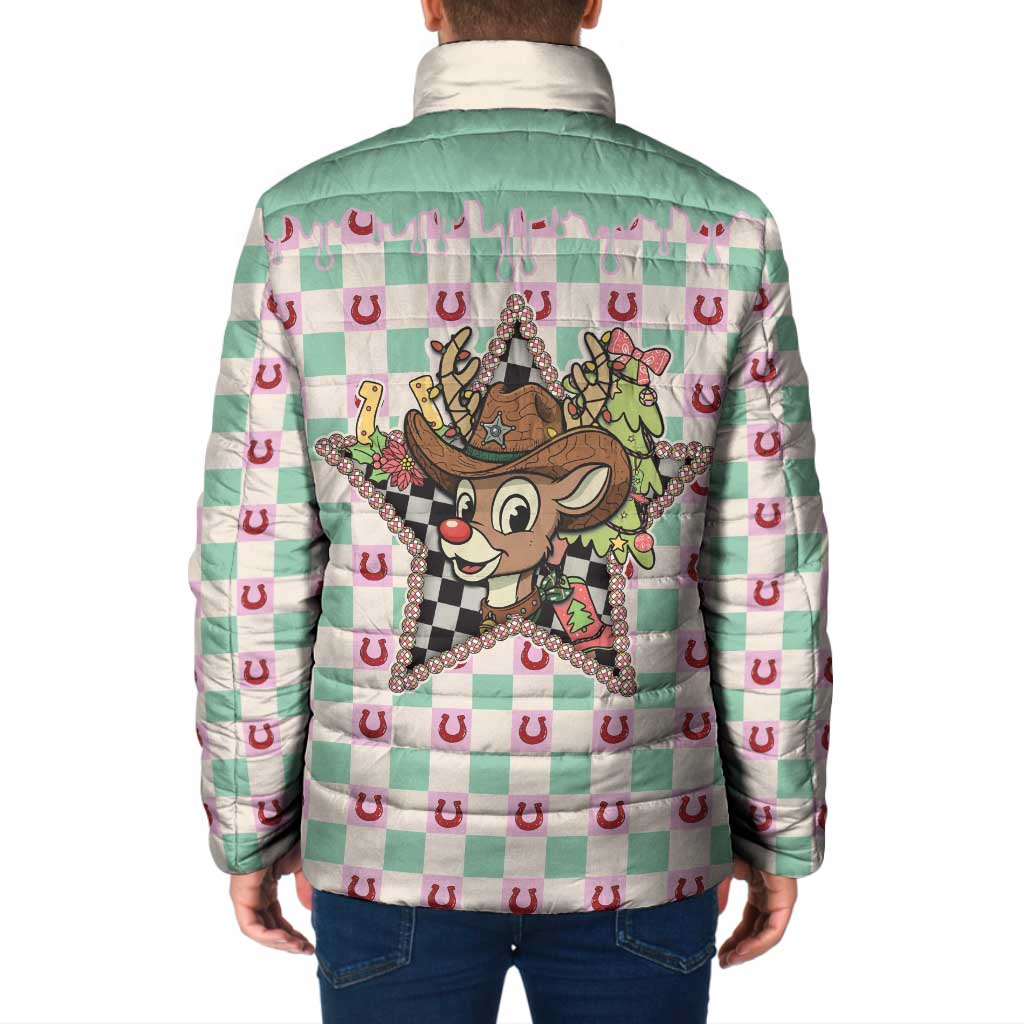 Western Yoke Padded Jacket Rudolph Cowboy Christmas Retro Style - Wonder Print Shop