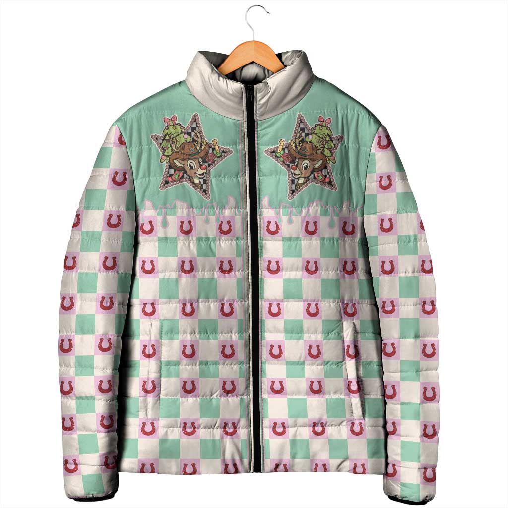 Western Yoke Padded Jacket Rudolph Cowboy Christmas Retro Style - Wonder Print Shop