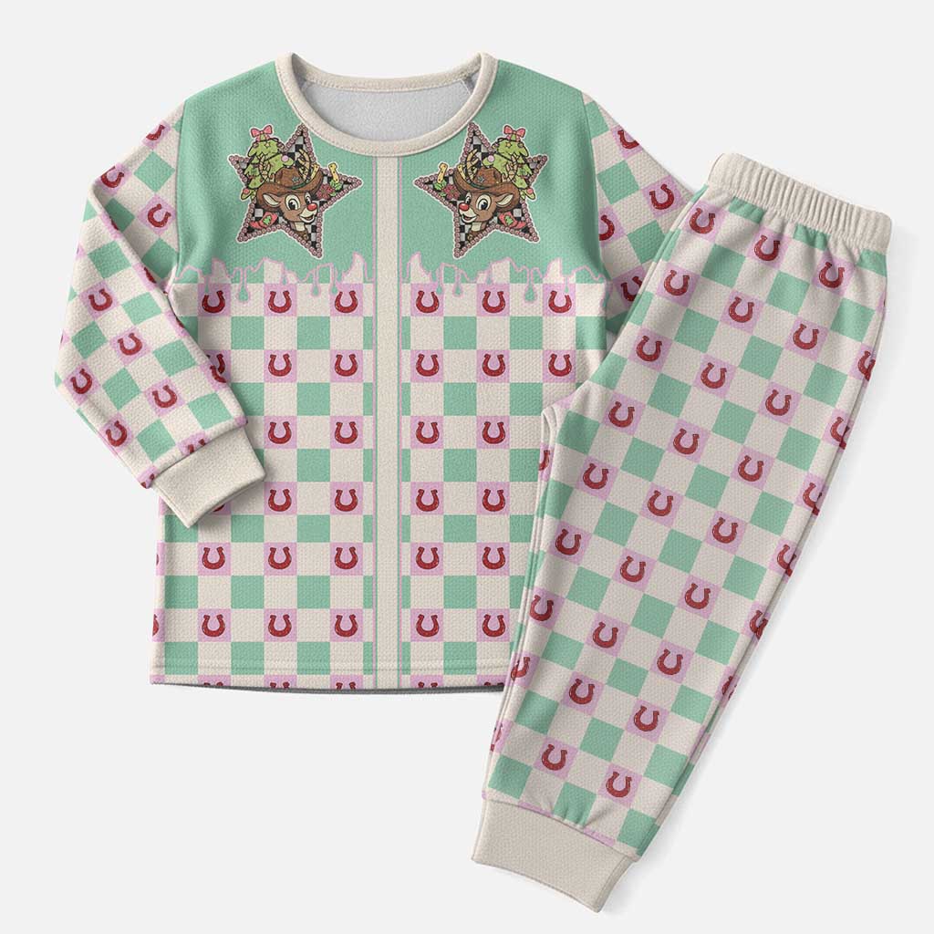 Western Yoke Christmas Pajama Set Rudolph Cowboy Christmas Retro Style - Wonder Print Shop