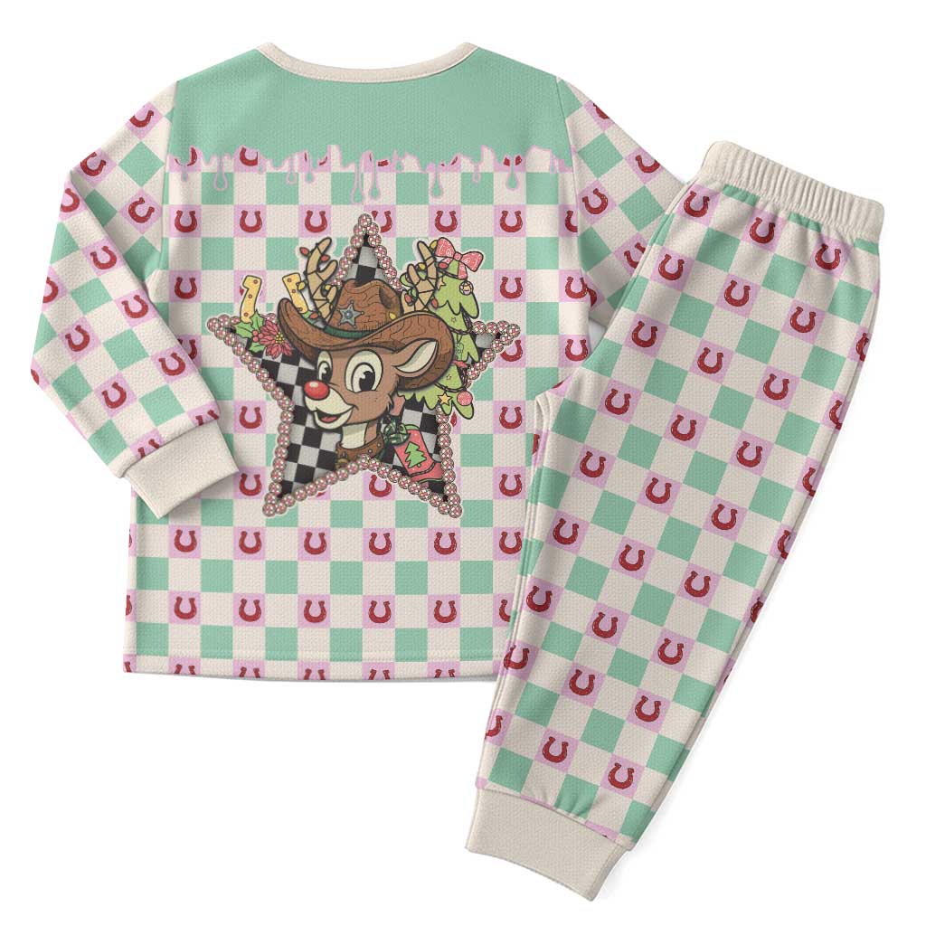 Western Yoke Christmas Pajama Set Rudolph Cowboy Christmas Retro Style - Wonder Print Shop