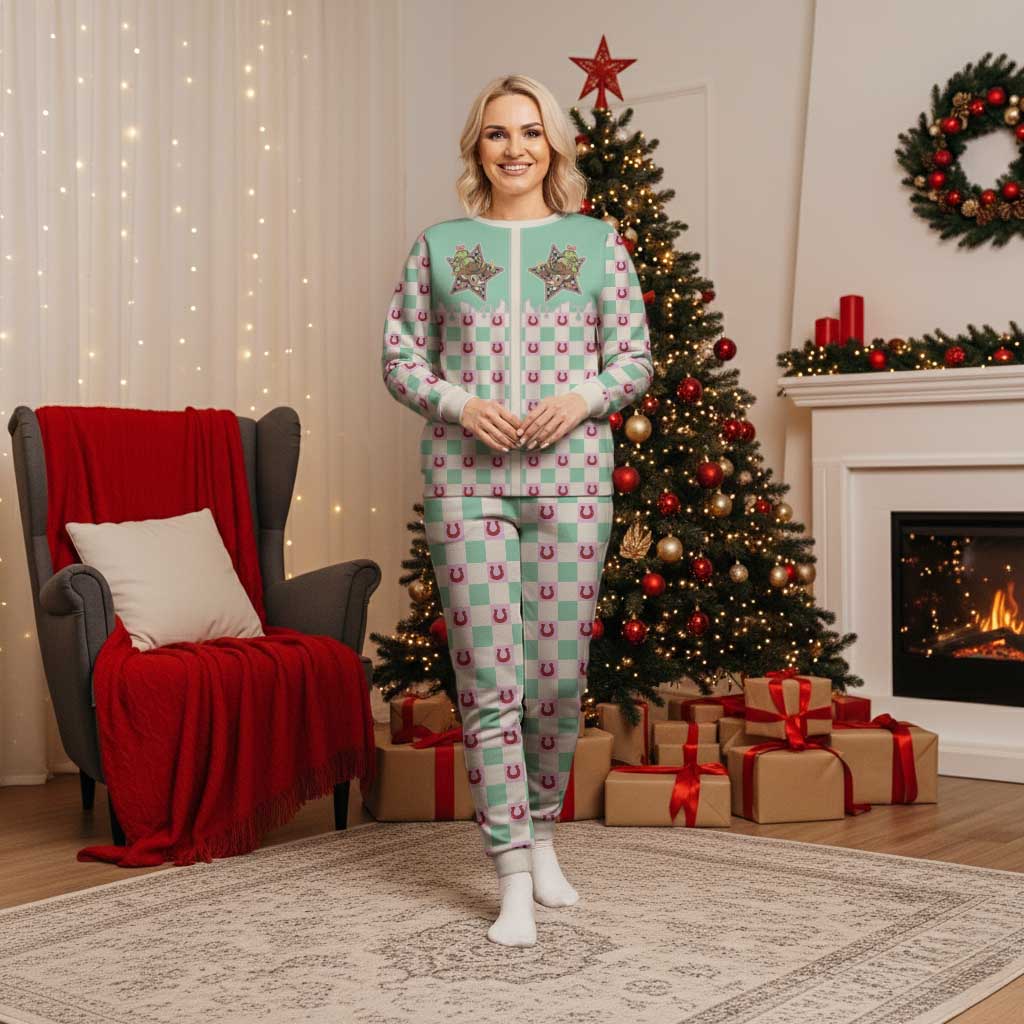 Western Yoke Christmas Pajama Set Rudolph Cowboy Christmas Retro Style - Wonder Print Shop