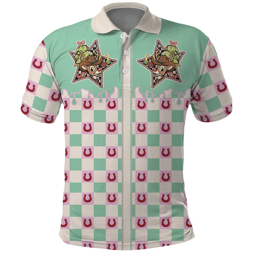 Western Yoke Polo Shirt Rudolph Cowboy Christmas Retro Style - Wonder Print Shop