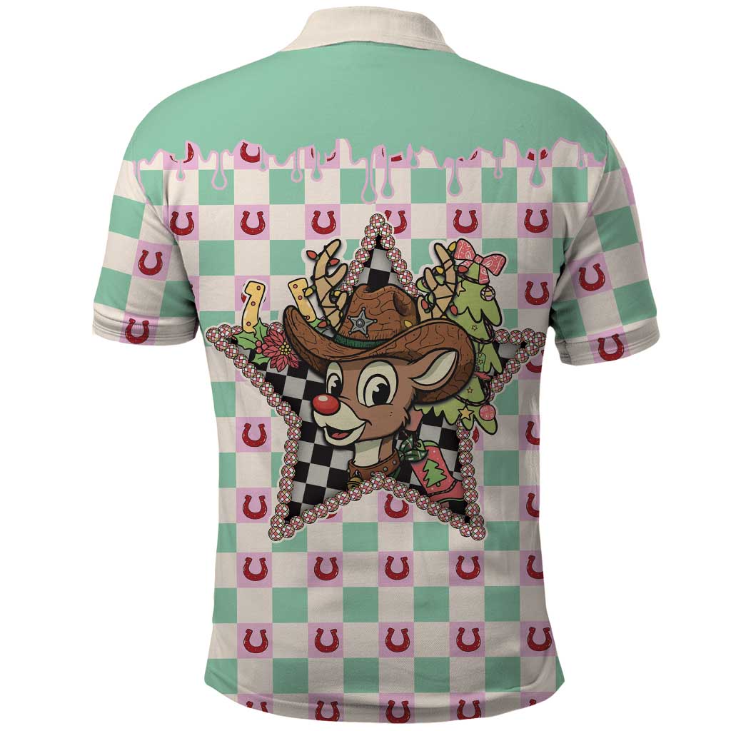 Western Yoke Polo Shirt Rudolph Cowboy Christmas Retro Style - Wonder Print Shop