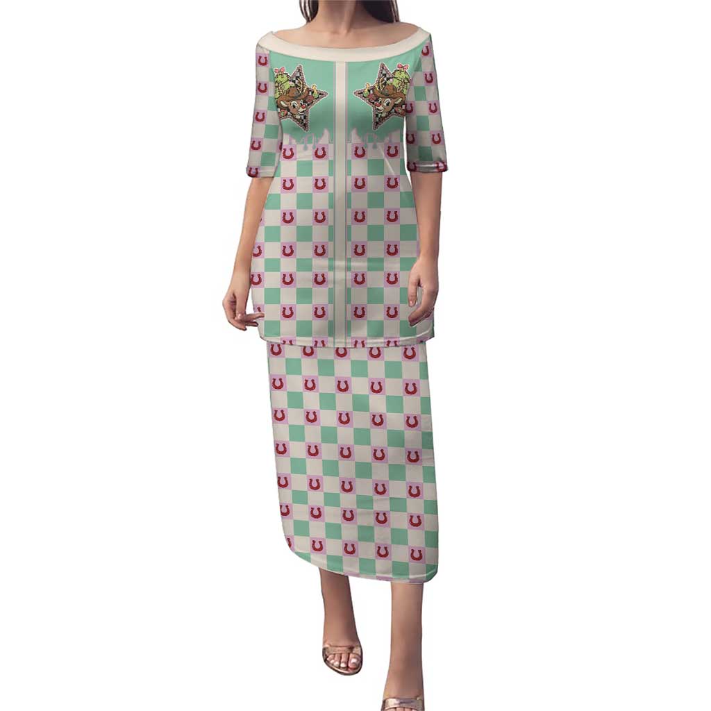 Western Yoke Puletasi Rudolph Cowboy Christmas Retro Style - Wonder Print Shop