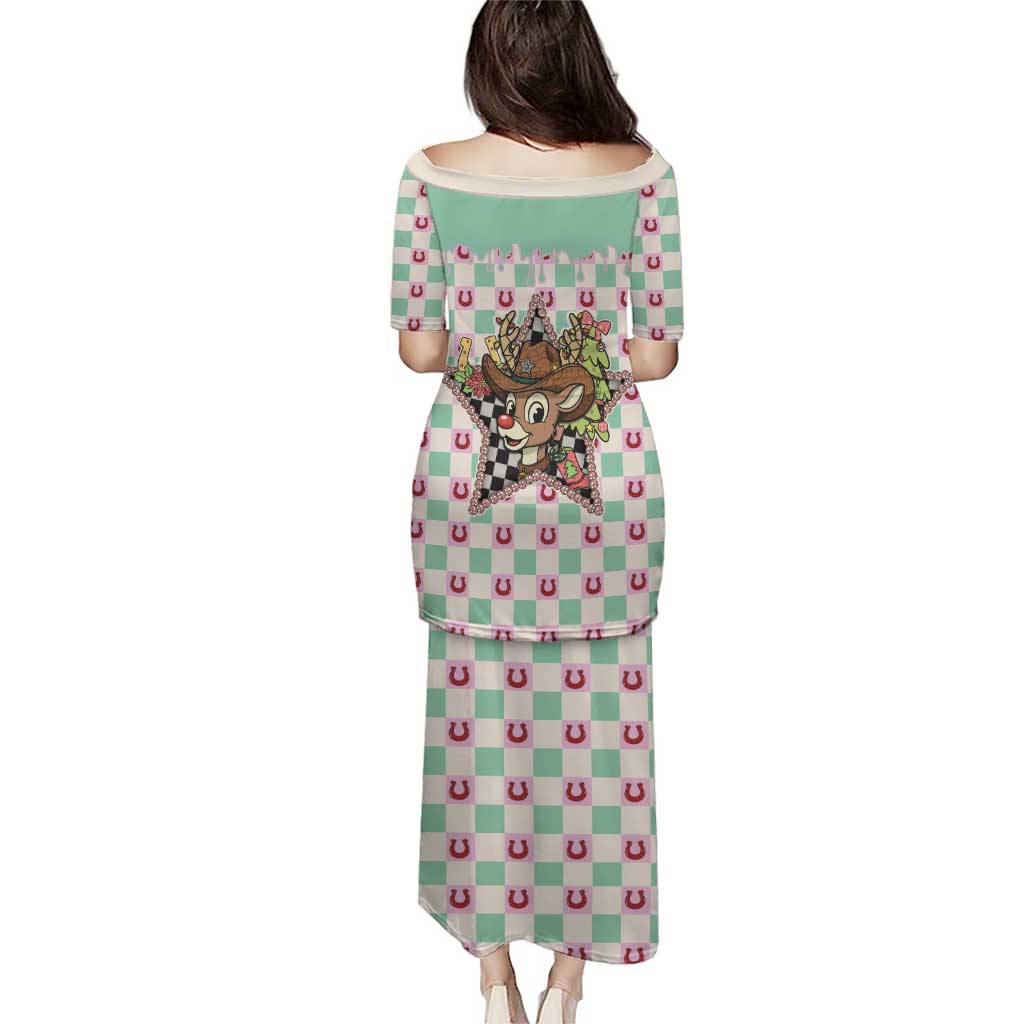 Western Yoke Puletasi Rudolph Cowboy Christmas Retro Style - Wonder Print Shop