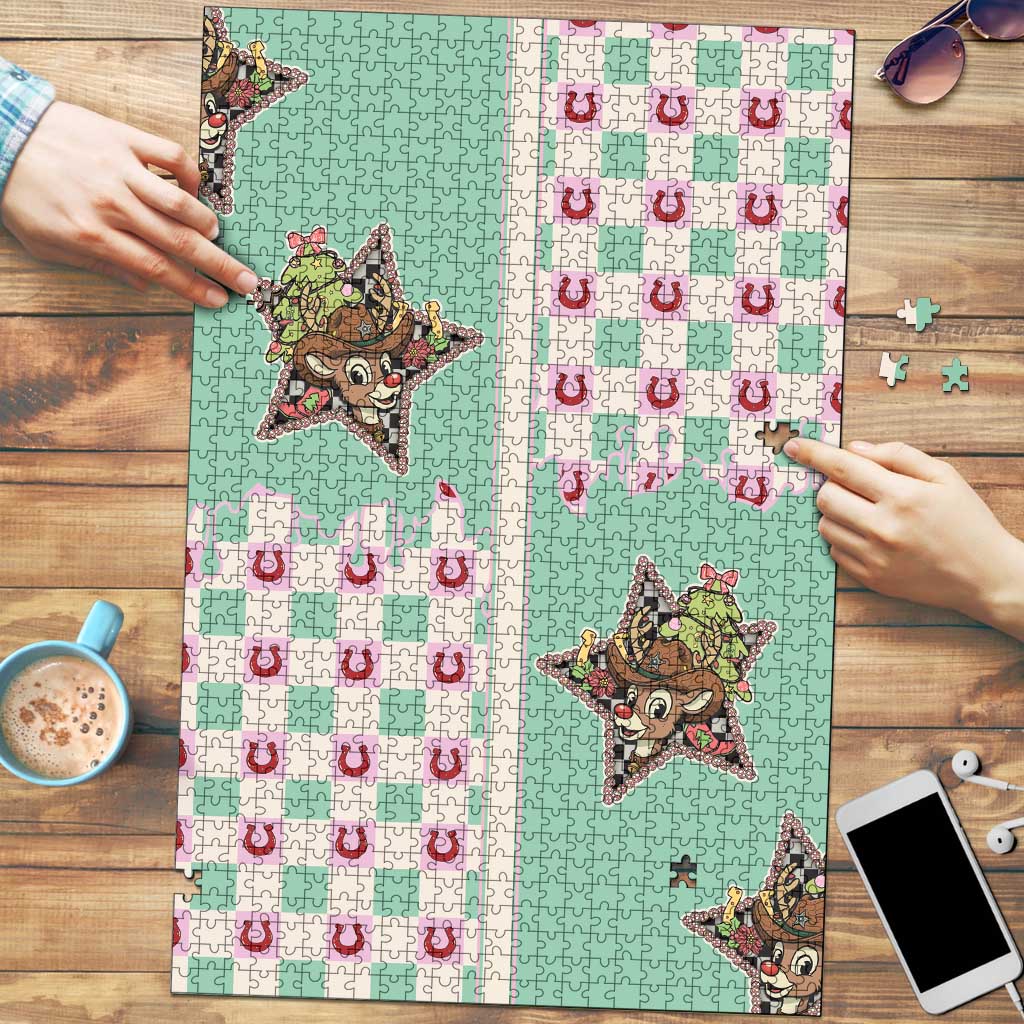 Western Yoke Puzzle Rudolph Cowboy Christmas Retro Style - Wonder Print Shop