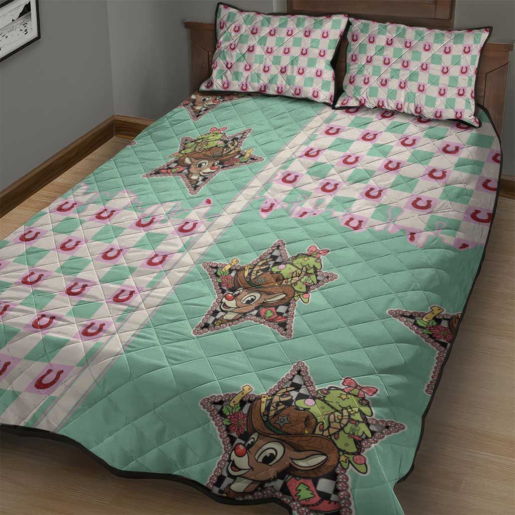 Western Yoke Quilt Bed Set Rudolph Cowboy Christmas Retro Style - Wonder Print Shop