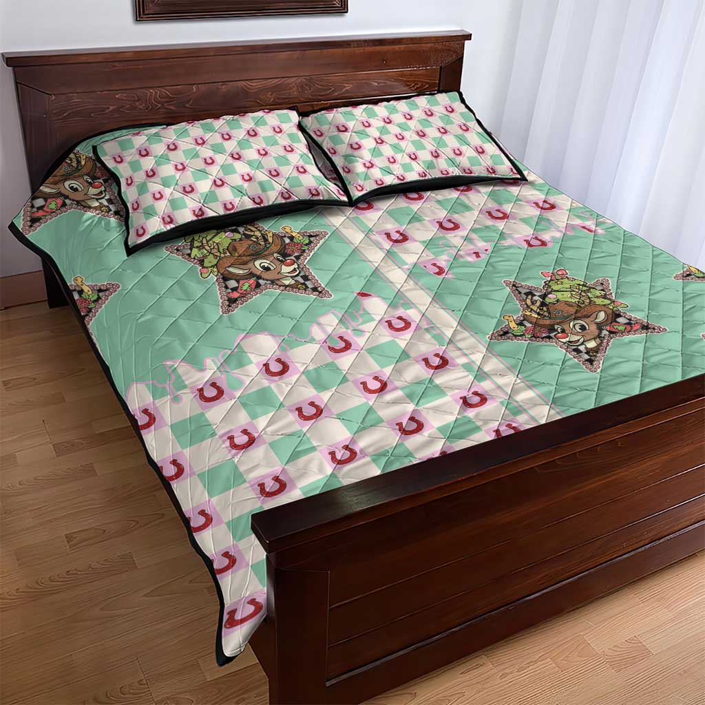 Western Yoke Quilt Bed Set Rudolph Cowboy Christmas Retro Style - Wonder Print Shop