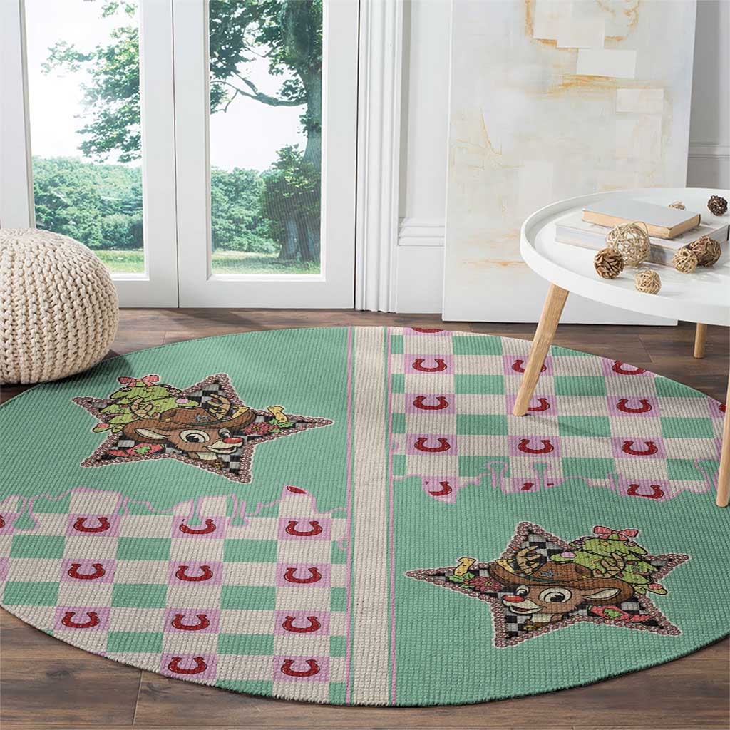 Western Yoke Round Carpet Rudolph Cowboy Christmas Retro Style - Wonder Print Shop