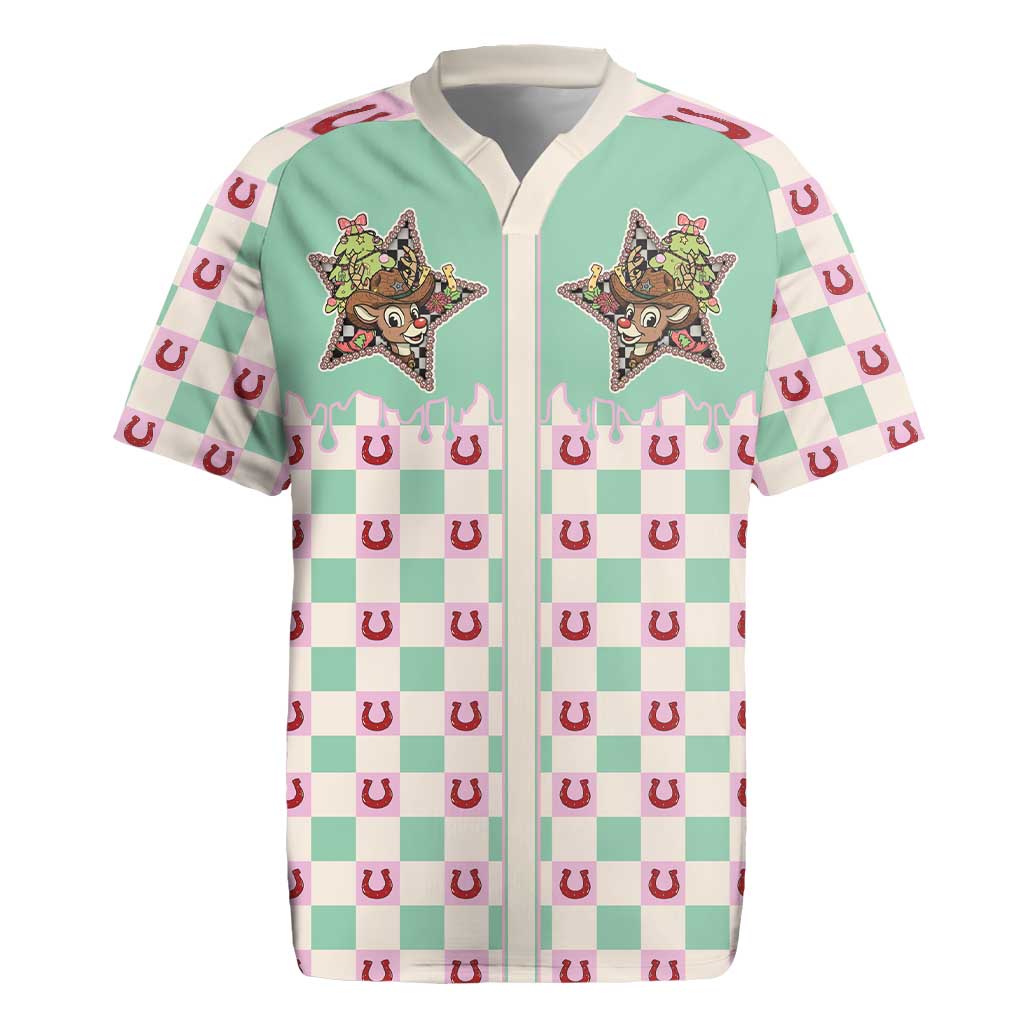 Western Yoke Rugby Jersey Rudolph Cowboy Christmas Retro Style - Wonder Print Shop