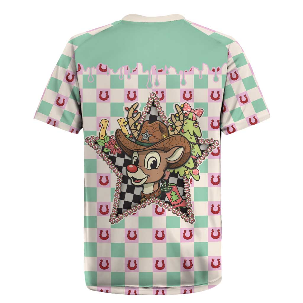 Western Yoke Rugby Jersey Rudolph Cowboy Christmas Retro Style - Wonder Print Shop