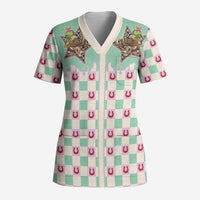 Western Yoke Scrub Top Rudolph Cowboy Christmas Retro Style - Wonder Print Shop