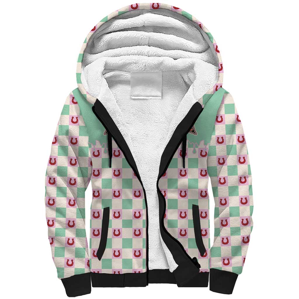 Western Yoke Sherpa Hoodie Rudolph Cowboy Christmas Retro Style - Wonder Print Shop