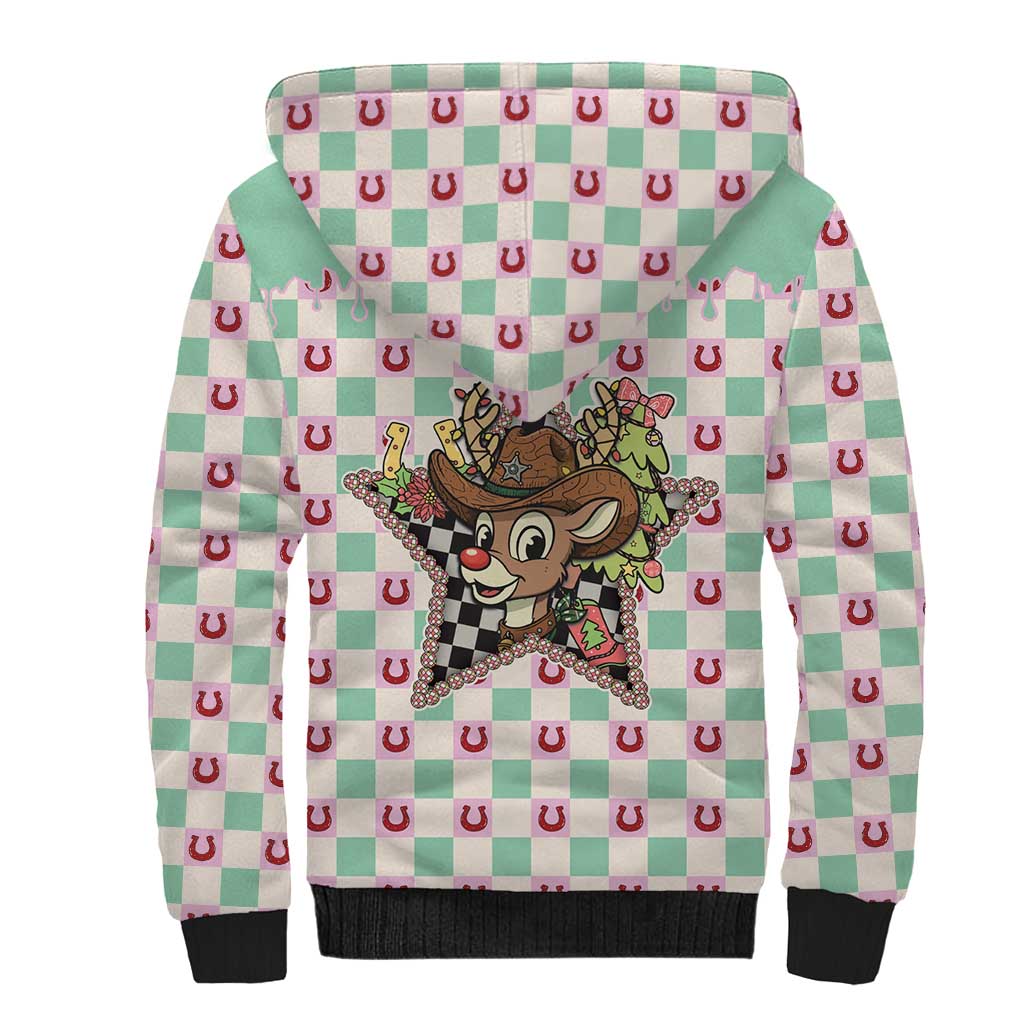 Western Yoke Sherpa Hoodie Rudolph Cowboy Christmas Retro Style - Wonder Print Shop
