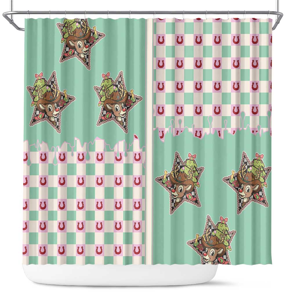 Western Yoke Shower Curtain Rudolph Cowboy Christmas Retro Style - Wonder Print Shop