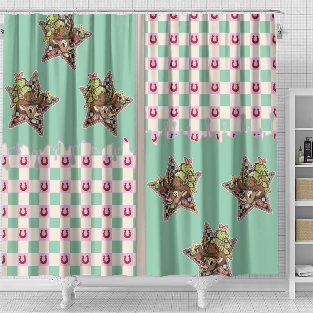 Western Yoke Shower Curtain Rudolph Cowboy Christmas Retro Style - Wonder Print Shop