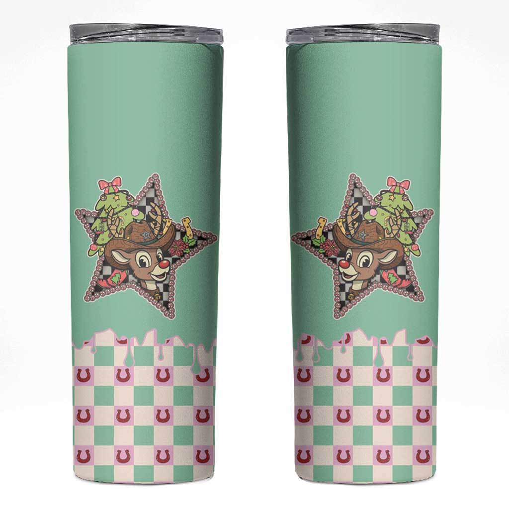 Western Yoke Skinny Tumbler Rudolph Cowboy Christmas Retro Style - Wonder Print Shop