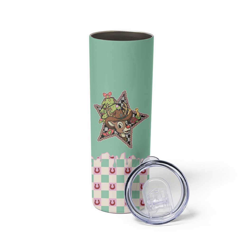 Western Yoke Skinny Tumbler Rudolph Cowboy Christmas Retro Style - Wonder Print Shop
