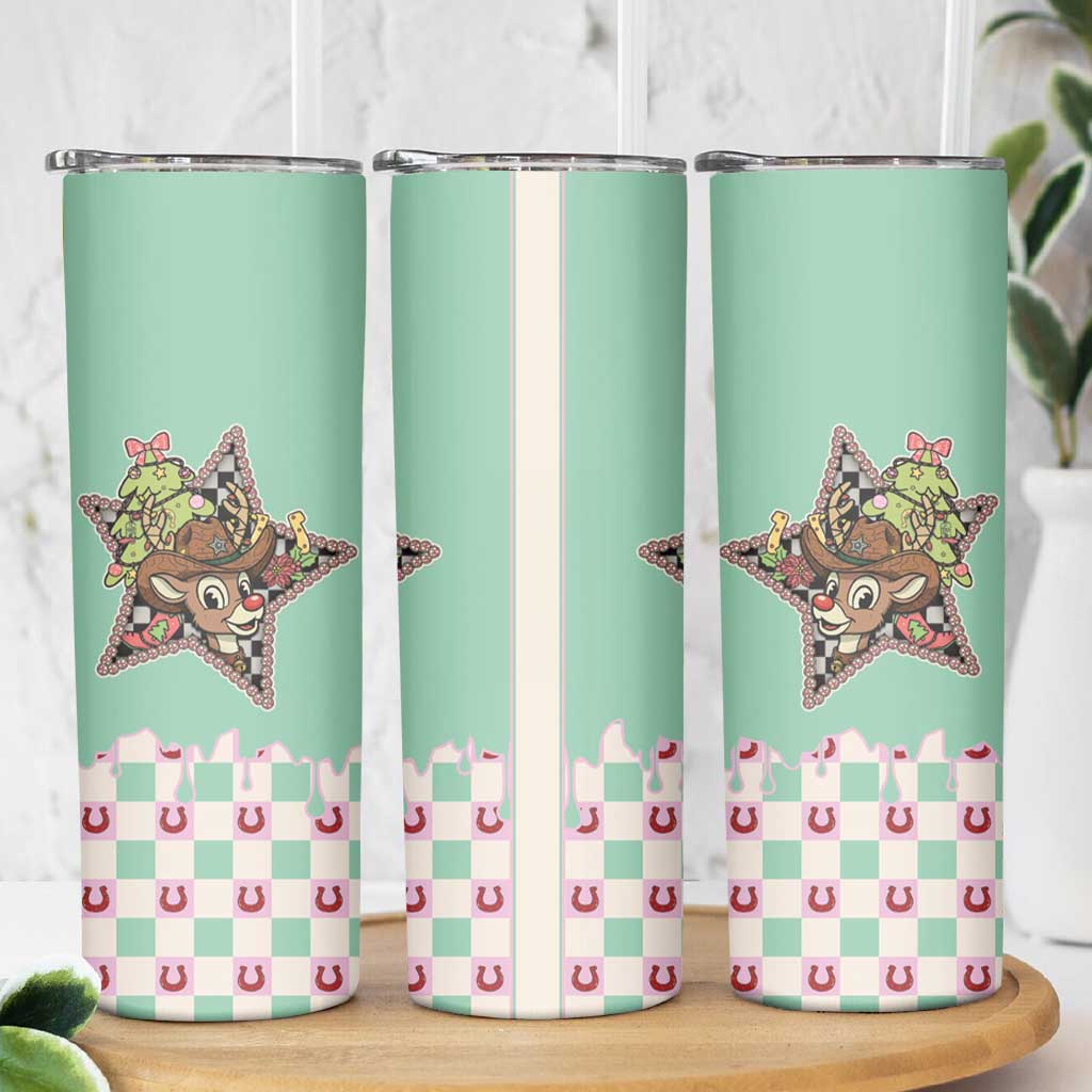 Western Yoke Skinny Tumbler Rudolph Cowboy Christmas Retro Style - Wonder Print Shop