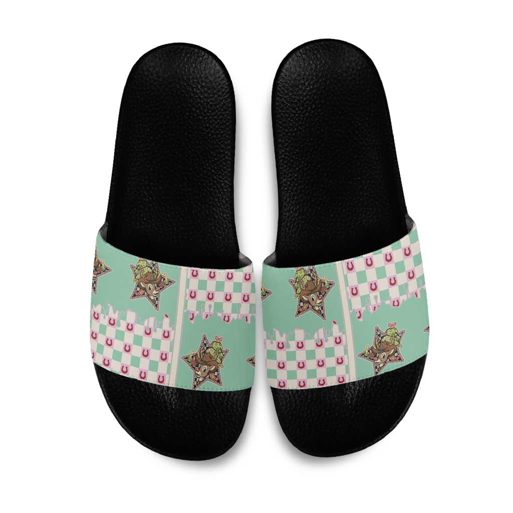 Western Yoke Slide Sandals Rudolph Cowboy Christmas Retro Style - Wonder Print Shop