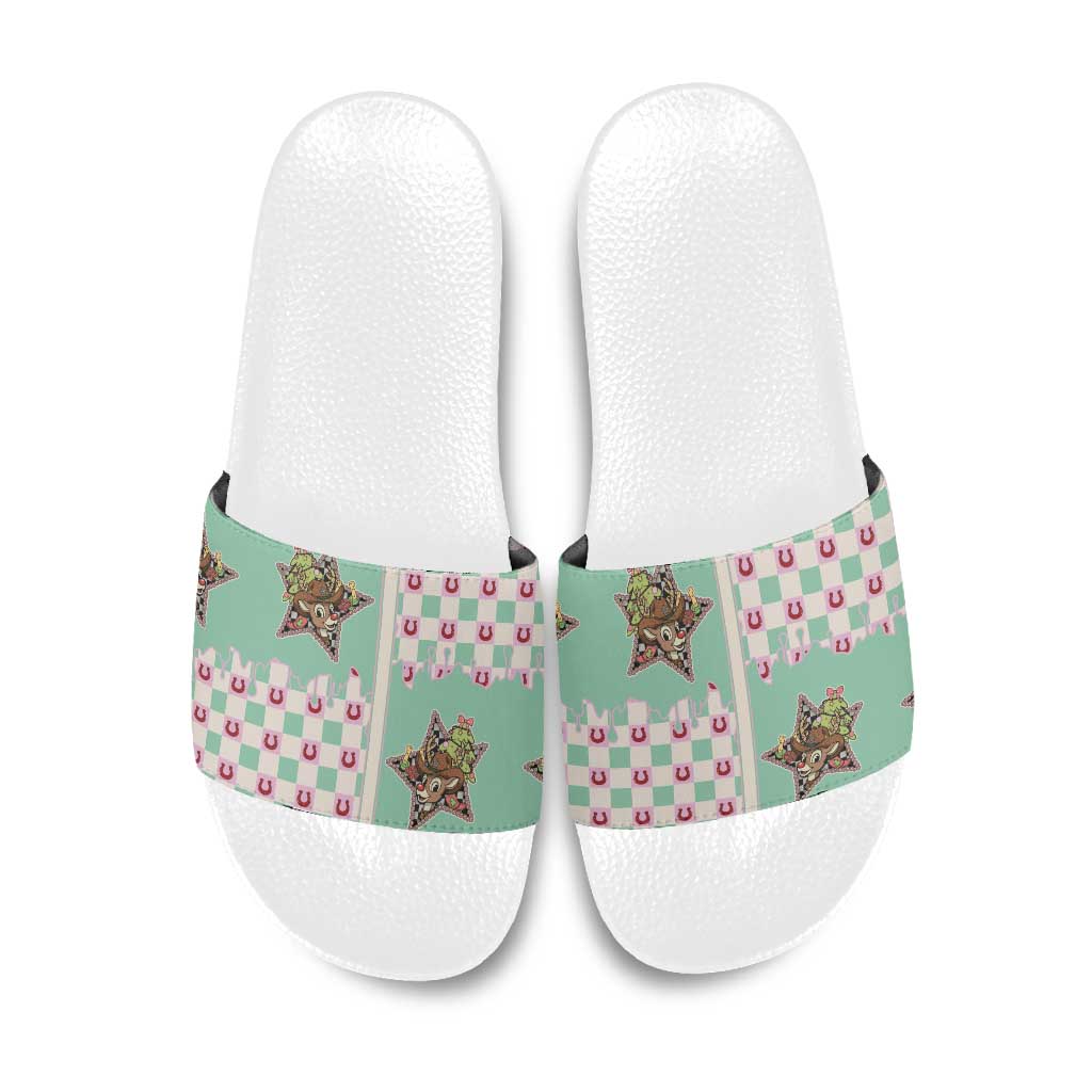 Western Yoke Slide Sandals Rudolph Cowboy Christmas Retro Style - Wonder Print Shop
