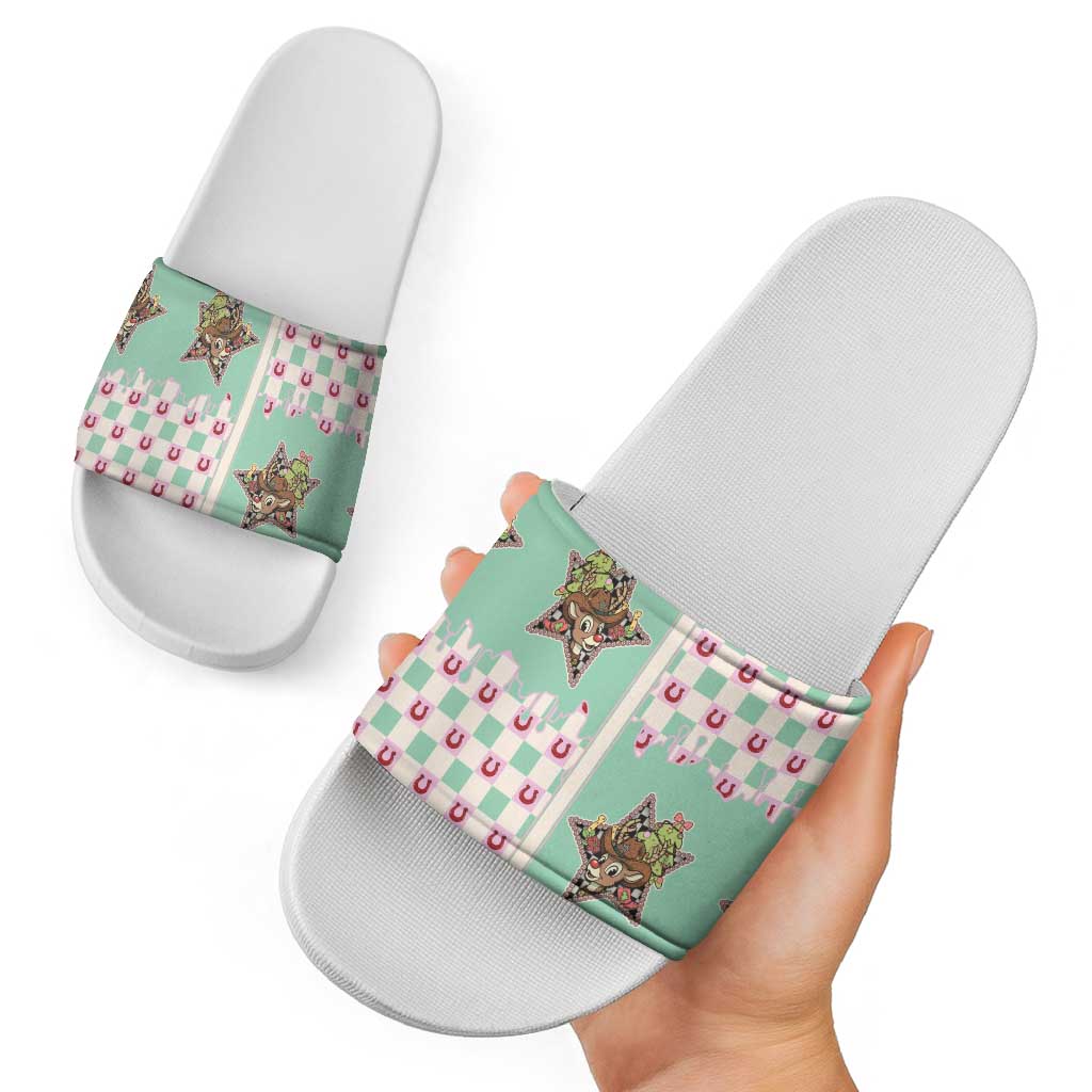 Western Yoke Slide Sandals Rudolph Cowboy Christmas Retro Style - Wonder Print Shop
