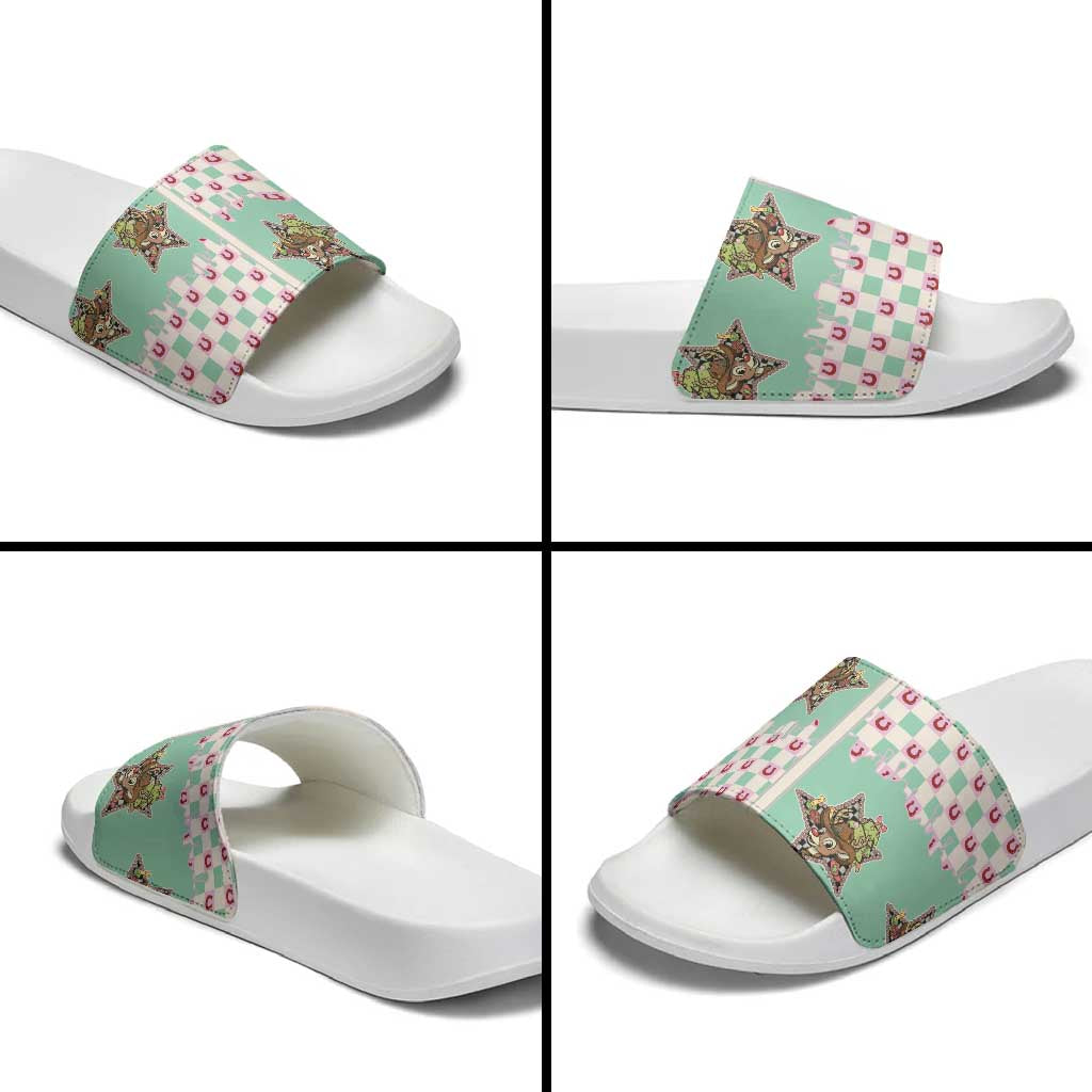 Western Yoke Slide Sandals Rudolph Cowboy Christmas Retro Style - Wonder Print Shop