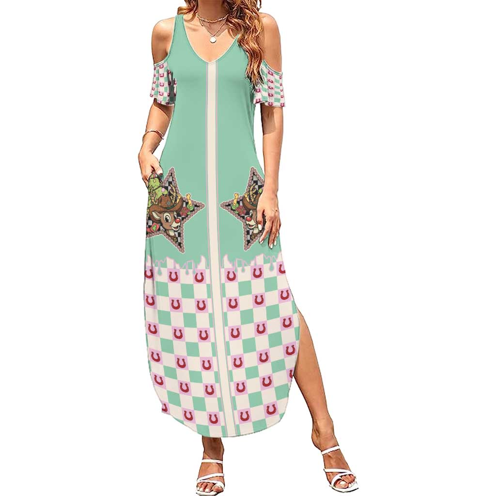 Western Yoke Summer Maxi Dress Rudolph Cowboy Christmas Retro Style - Wonder Print Shop