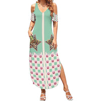 Western Yoke Summer Maxi Dress Rudolph Cowboy Christmas Retro Style - Wonder Print Shop