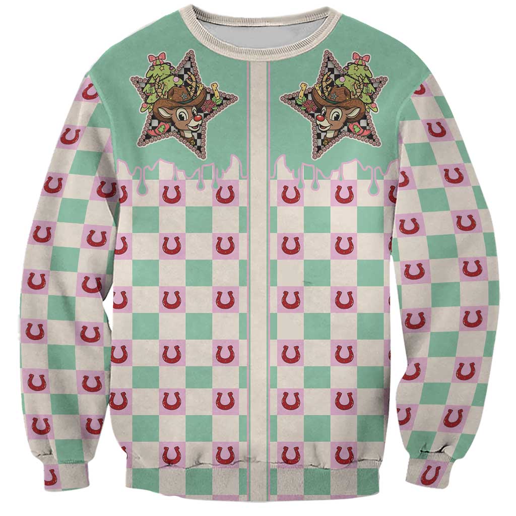 Western Yoke Sweatshirt Rudolph Cowboy Christmas Retro Style - Wonder Print Shop