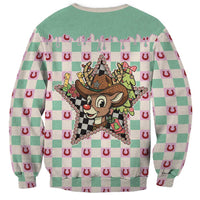 Western Yoke Sweatshirt Rudolph Cowboy Christmas Retro Style - Wonder Print Shop