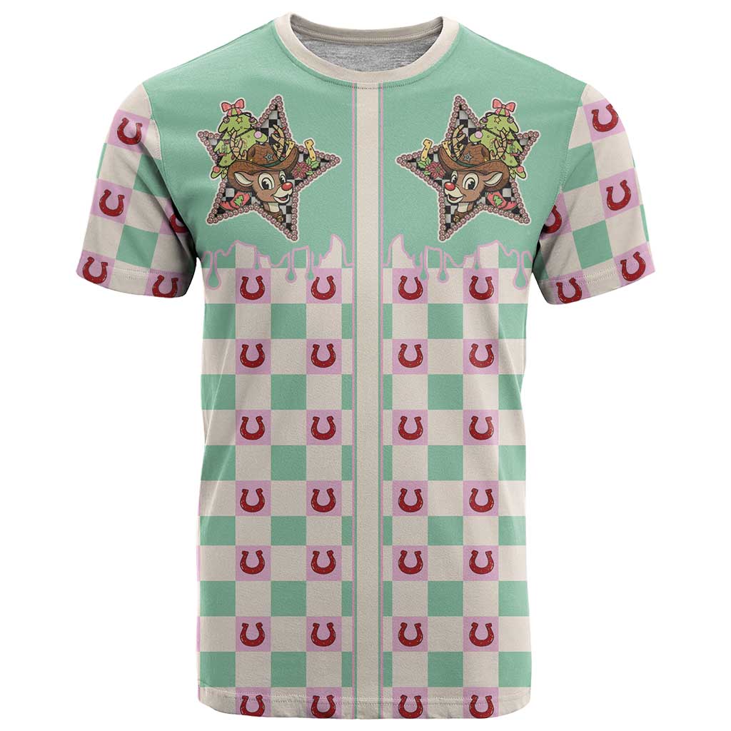 Western Yoke T Shirt Rudolph Cowboy Christmas Retro Style - Wonder Print Shop