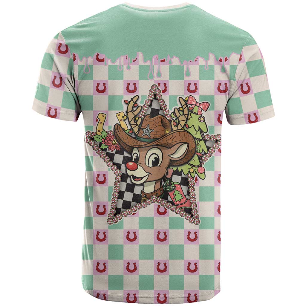 Western Yoke T Shirt Rudolph Cowboy Christmas Retro Style - Wonder Print Shop