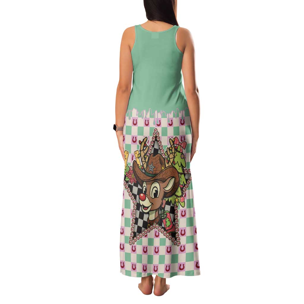 Western Yoke Tank Maxi Dress Rudolph Cowboy Christmas Retro Style - Wonder Print Shop