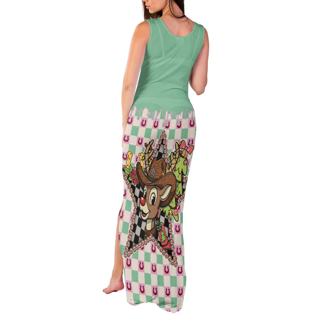 Western Yoke Tank Maxi Dress Rudolph Cowboy Christmas Retro Style - Wonder Print Shop