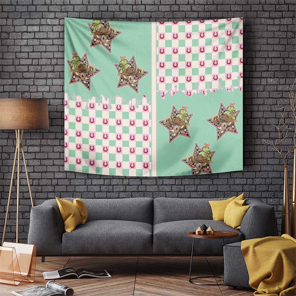 Western Yoke Tapestry Rudolph Cowboy Christmas Retro Style - Wonder Print Shop